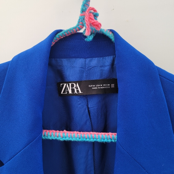 Zara Blazer Cobalt Blue Womens Size Medium Preppy Bold Open Front Workwear - Picture 7 of 16